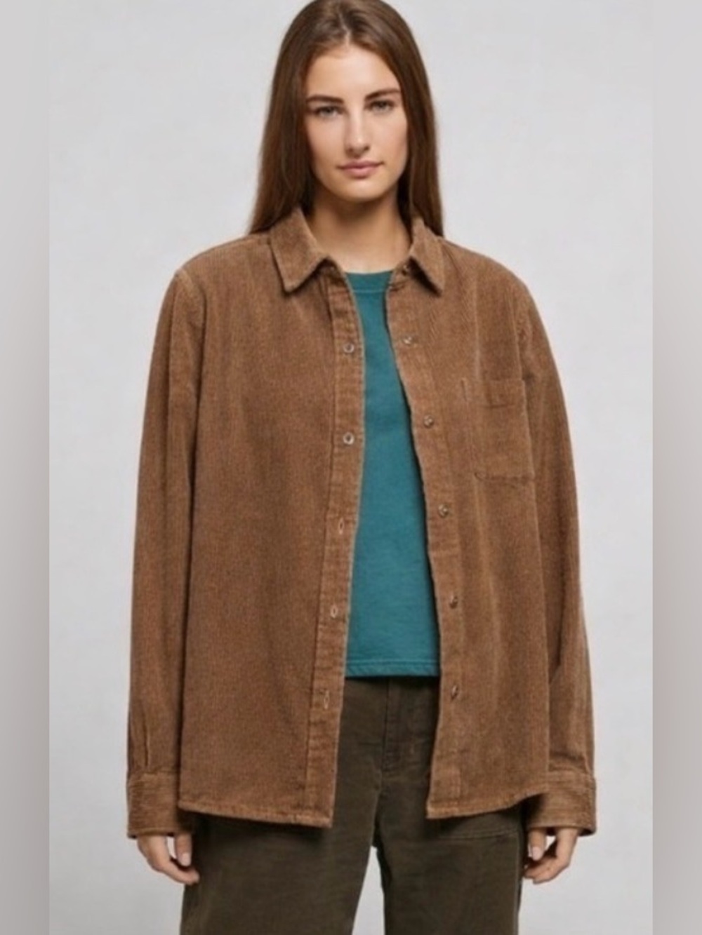 Onia 100% Cotton Jumbo Corduroy Womens Brown Shirt Size L Casual Preppy Grandpa